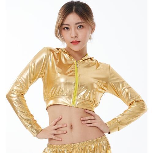 Heroprose Brand Fashion Women Gold short Hip Hop Dance Tops Jazz Stage Performance Dancer Wear With a hood Coat Pretty Jacket