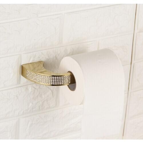 Czech Crystal Gold Chrome Bathroom Toilet Paper Holder Wall Mount Tissue Roll Hanger Copper Bathroom Accessories Kitchen Holder