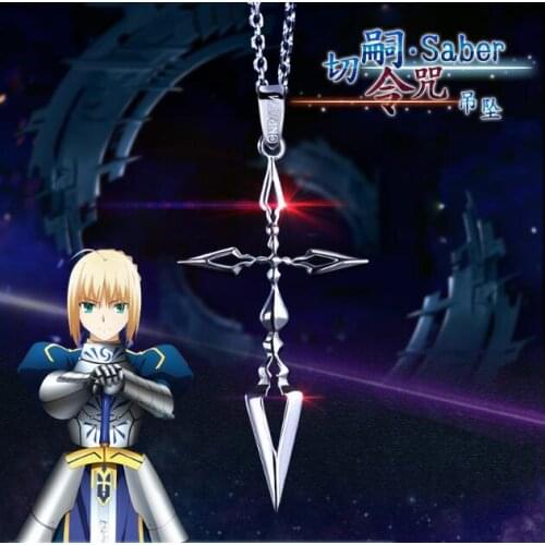 Fate/stay Night Saber Sabre Altria Pendragon Emiya Kiritsugu Cross Pendant Sliver Necklace S925 Jewelry Costume Gift Props New