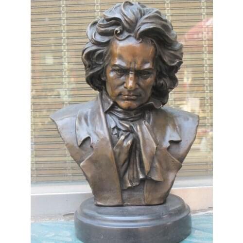 Bronze Pure Copper Old Qing Ming Brass Art old 12"fame Bronze ART German composer Bust musician Ludwig Van Beethoven Roksan