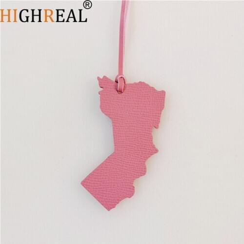 Famous Brand Luxury Fashion Genuine Leather Oman Map Keychain For Keys Women Bag Charm Backpack Pendant