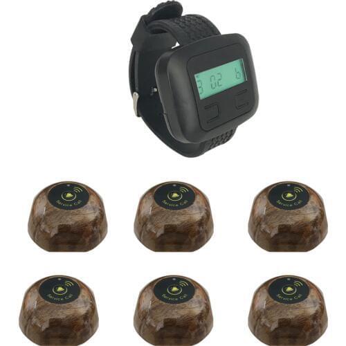 JINGLE BELLS 6 call button+1 watch pager wireless calling systems for restaurants waiter call button hotel waiter calling system