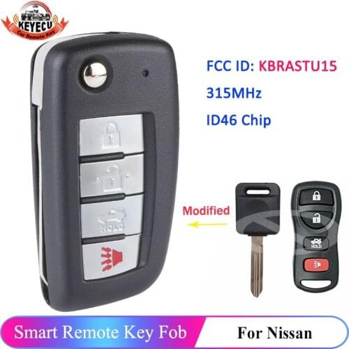 KEYECU 4 Button Modified Car Remote Flip Key 315MHz for Nissan Infiniti Altima Maxima Murano Sentra FX35 ID46 Chip KBRASTU15
