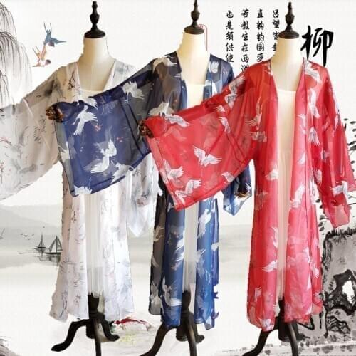 Chineses Hanfu Women Classical Dance Costume Retro Fairy Crane Cardigan Traditional Long Shirt Folk Dance Red Outfit NV14185