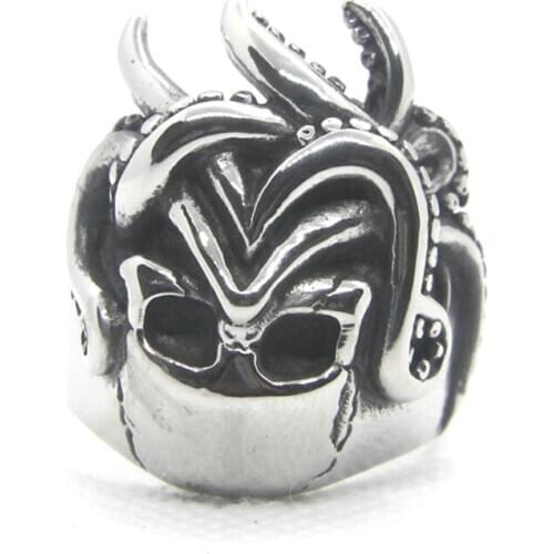 316L Stainless Steel Jewelry US Size 7-13 Octopus King Punk Style Skull Ring