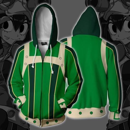 Hero Academia Asui Tsuyu Cosplay Costumes Zipper Hoodies Sweatshirts 3D Printing Unisex Adult man/women Clothing