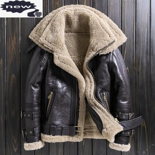 High Quality Genuine Leather Jacket Detachable Collar Natural Fur Slim Male Short Zipper Hip Hop Thick Warm Sheepskin Outerwear