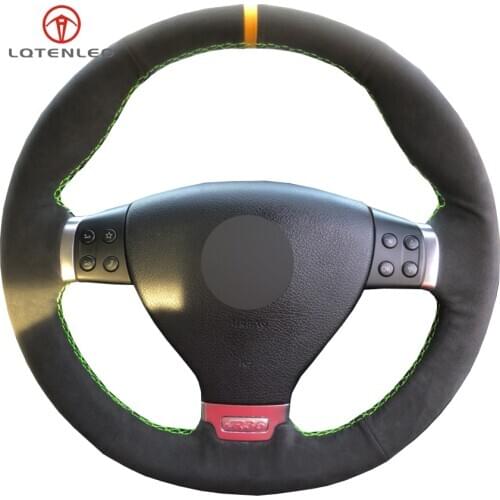 LQTENLEO Black Suede DIY Hand-stitched Comfortable Car Steering Wheel Cover For Volkswagen VW Passat R36