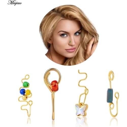 Miqiao 1pc Stainless Steel Nose Clip Acrylic Beaded Butterfly Non-perforated Fake Nose Ring Jewelry Piercing New