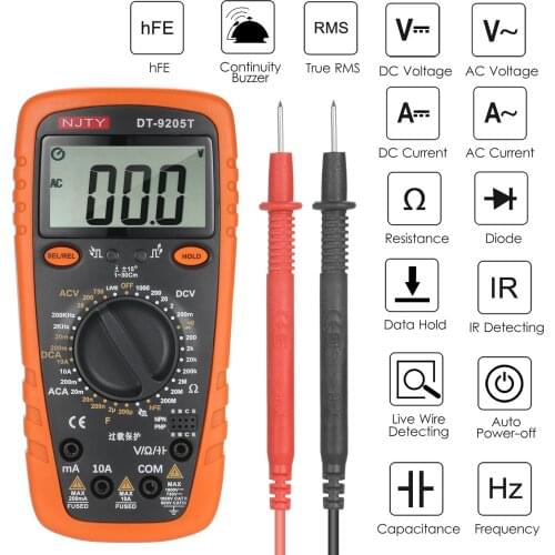 DT9205T 2000 Counts Multimeter True RMS 2.6-inch LCD Digital Universal Meter for Measuring AC/DC Current AC/DC Voltage