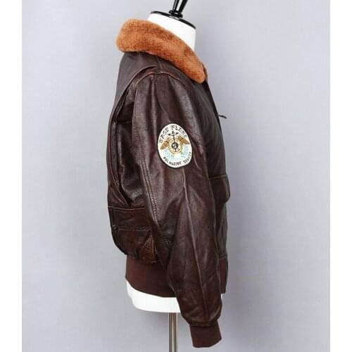 2020 Air Force Flight Genuine Leather Men Fur Collar Cowhide Bomber Jacket Brown Slim Fit Winter Coat Male
