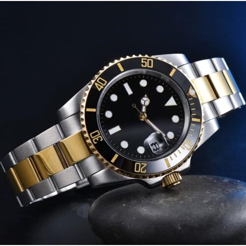 Aseptic Black Surface Mens Automatic Mechanical Watch Gold Watch Stainless Steel Gold Case