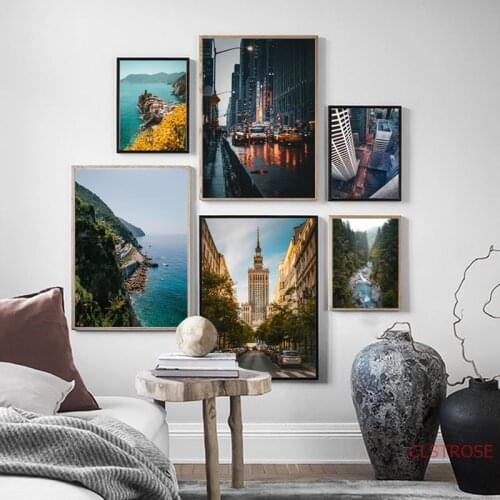 New York Street Building Sea Bay Forest Wall Art Canvas Painting Nordic Posters and Prints Wall Pictures for Living Room Decor