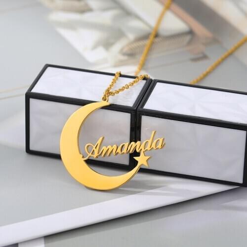 Custom Name Necklace Personalized Moon Star Chain Choker Necklace for Women Couple Friend Stainless Steel Jewelry Christmas Gift