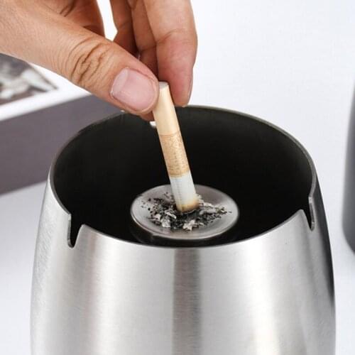 Outdoor Indoor Stainless Steel Ashtray with Lid Cover Windproof Rainproof Non-Slip Cigarette Tray Box for Office Home