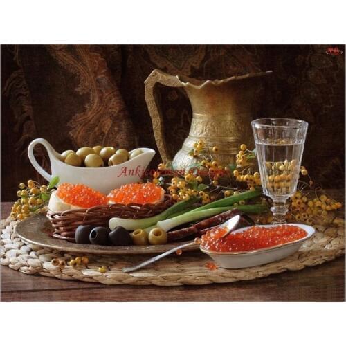 Needlework for embroidery DIY DMC High Quality - Counted Cross Stitch Kits 14 ct Oil painting - Still Life of Olives and Garlic