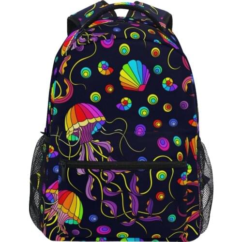 New Waterproof Woman Backpack Fit 17inch Laptop Backpack Grils Rainbow Octopus Jellyfish Shell Travel Bag School Bag Mochila
