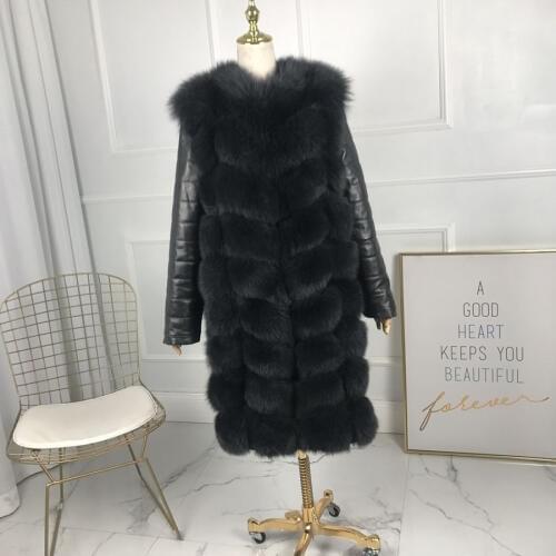 Winter Real Fox Fur Coat Fashion Stitching Down Jacket Women Long Sleeve Thick Warm Casual Overcoat Hot Sale