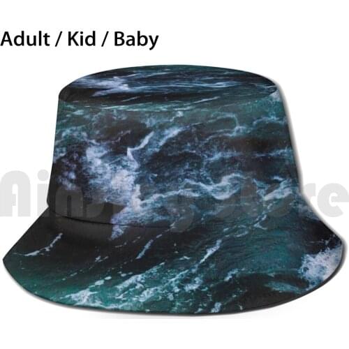 Green Sea Waves Sun Hat Foldable UV Protection Ocean Waves Green Sea Blue Beach Water Turtle Pink Wave Hawaii