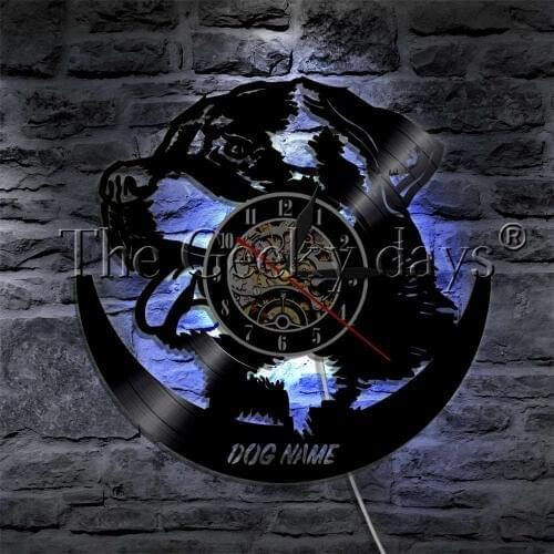 Tongue Dog Pet Puppy LED Lighting Vinyl Record Wall Clock Personalized Custom Dog Name Animal Dog Glowing LED Light