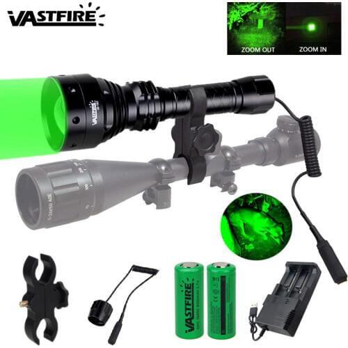 T67 Tactical Hunting Flashlight Zoomable 500 Yards Pistol Light Airsoft Gun Lantern+Rifle Scope Mount+2*26650+USB Charger+Switch