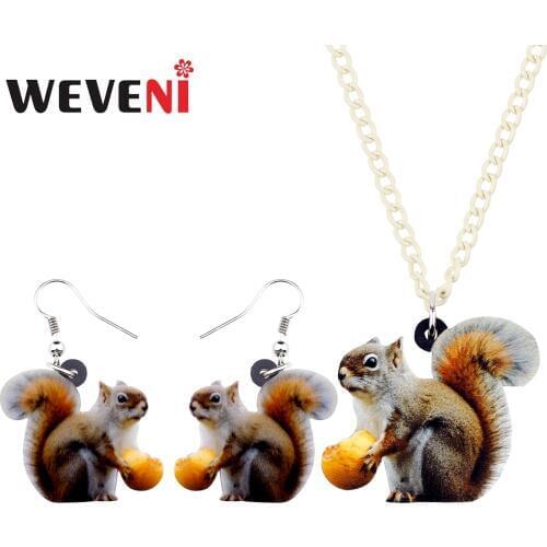 WEVENI Acrylic Cute Squirrel Earrings Drop Dangle Necklace Pendant Cartoon Animal Jewelry Sets Gift For Women Girls Teens Party