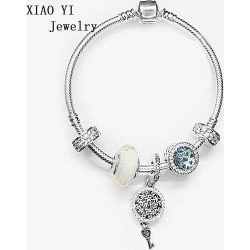 XIAOYI 100% s925 new 2020 spring winter Glass key blue string decorated with high quality bracelet fashionable woman