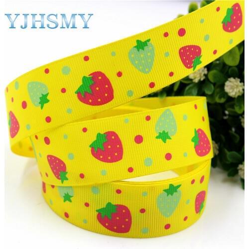 YJHSMY H-17506-95,25 mm 10 yards Strawberry Ribbons Thermal transfer Printed grosgrain Wedding Accessories DIY handwork material