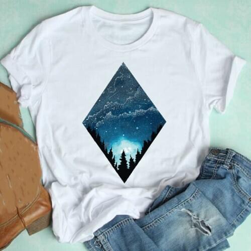 Women Short Sleeve Geometric Star Space Ladies Girl 90s Style Fashion Clothes Print Tshirt Female Tee Top Graphic T-shirt