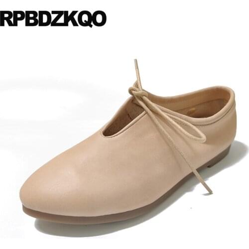 Ladies Women Handmade Round Toe China Flats Genuine Leather Real Ethnic 2018 Lace Up Elderly Traditional Chinese Shoes Designer