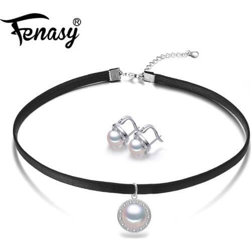 FENASY Pearl Choker Necklace for Women 925 Sterling Silver round ethnic Freshwater Pearl Pendant fashion Rope Chain