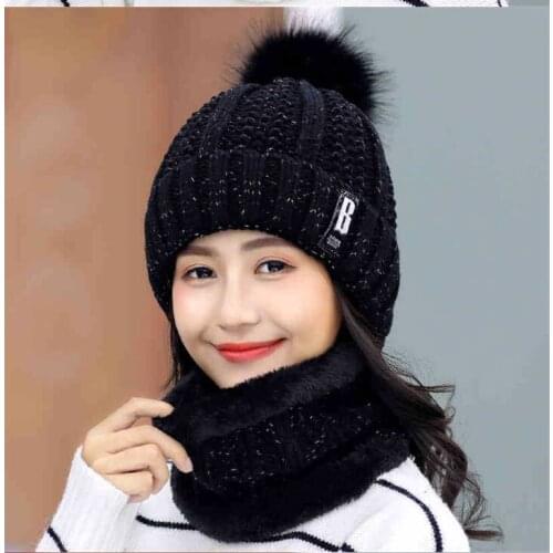 Winter knitted Beanies Hats Women Thick Warm Beanie Skullies Hat Female knit Letter Bonnet Beanie Caps Outdoor Riding Sets