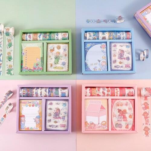 1pc Planet Girl and Flowers Text DIY Scrapbooking Sticker Tape Suit