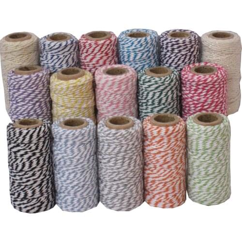 2 Pcs/lot 20m spool color Cotton bakers Twine 12ply cotton twine cotton twisted rope for DIY Packing