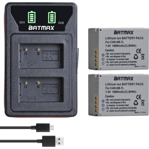 2Pcs NB-7L NB7L NB 7L Li-ion Battery + Built-in Dual LCD USB Charger for Canon PowerShot G10 G11 G12 SX30 SX30IS Digital Cameras