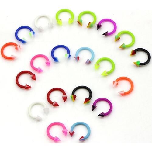 20Pcs/Set Fashion Acrylic Coloured Flexible Circular Barbell Horseshoe Nose Rings Nostril Ear Tragus Piercing Body Jewelry