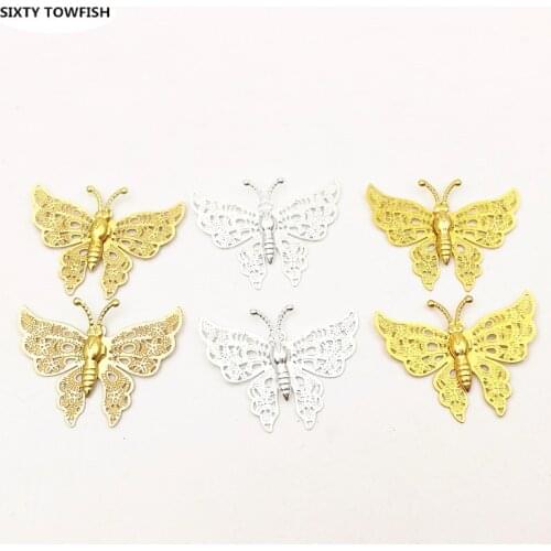 20 pieces/lot Size 35*26mm Butterfly Brass Antique Bronze/Gold Color Filigree Charms Setting Jewelry DIY Components B10055