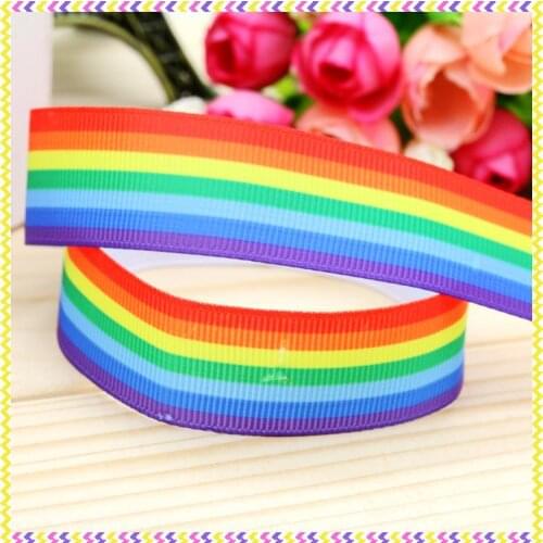 7/8'' Free shipping rainbow printed grosgrain ribbon hairbow headwear party decoration diy wholesale OEM 22mm P4224
