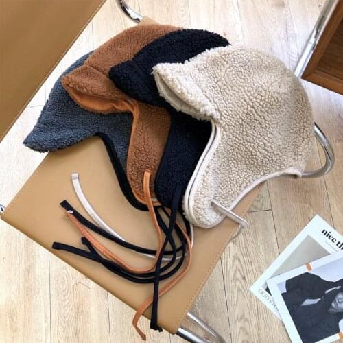 Lamb wool plus velvet ear protection hat men and women winter warmth thickening outdoor flying skiing Lei Feng hat