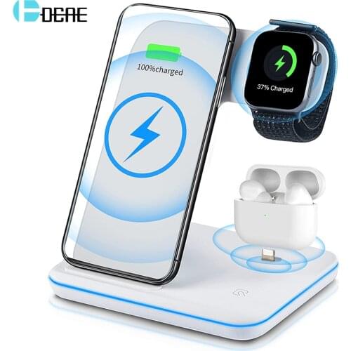 Wireless Charger Stand 3 in 1 Qi 15W Fast Charging Dock Station for AirPods Pro Apple Watch 6 SE 5 4 3 2 iPhone 12 11 XS XR X 8