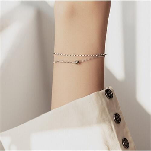 Pure 925 Sterling Silver Bracelets For Women Jewelry Trendy Ball Double Layer Design Bracelet Lady Hand Accessories Female Gift