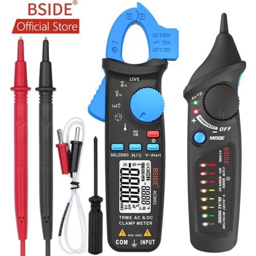 Digital Clamp Meter BSIDE ACM91 AC/DC Current 1mA True RMS Auto Range Live Check NCV Temp Frequency Capacitor Tester Multimeter