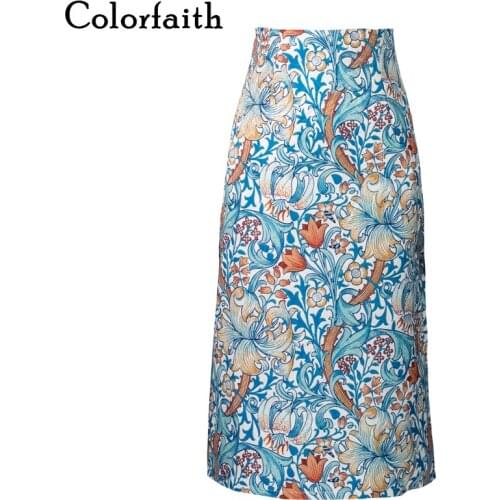 Colorfaith New 2021 Summer Autumn Women Skirt Floral Straight Package Hip Pencil Elegant Korean Lady Vintage Long Skirts SK1409