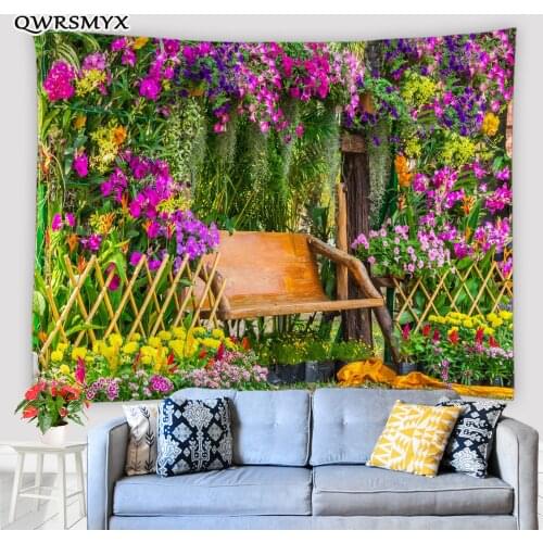 Wooden Bench Under The Garden Flower Pergola Wall Tapestry Decoration For Bedroom Home Decor Bed Headboards Art Wall Hanging