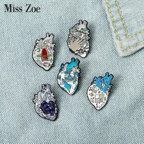 Brave Heart Enamel Pin Custom Castle Glacier Mineral Vine Brooch Bag Clothes Lapel Pin Badge Cartoon Organ Jewelry Kid Friend