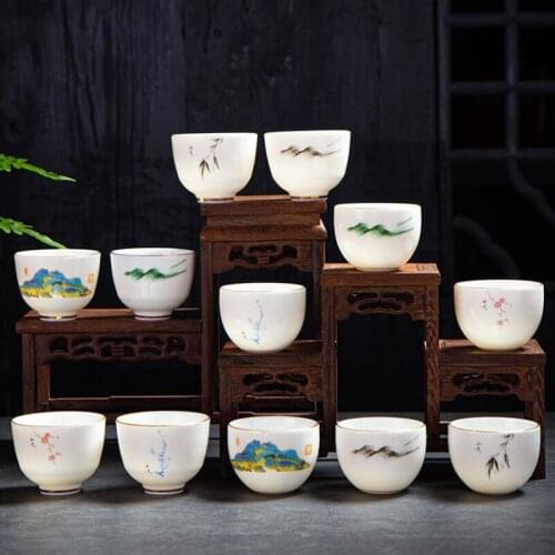 2pcs/set Porcelain Tea Cup Tea Bowl Drinking Tool White Jade Porcelain Kungfu Tea Set Kitchen Drinkware 80-85ml
