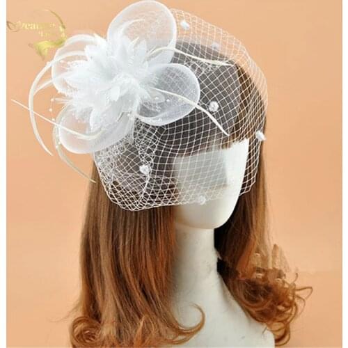 New Design Hot Sale White Black Red Ivory Birdcage Net Wedding Bridal Fascinator Face Veils Feather Flower with Hairpins BC0008