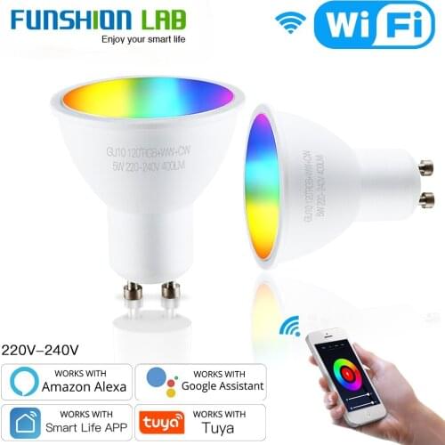 FUNSHION GU10 WiFi Smart LED Light Bulb RGBCW Warm White Daylight Multicolor remote control Spot light with Alexa Google Home