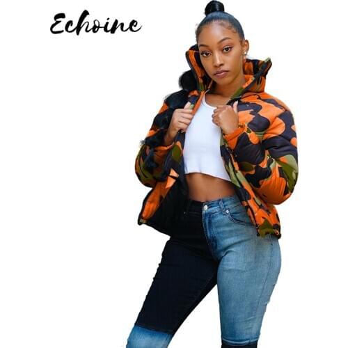 Camouflage Winter Jacket Women/Men Warm Turtleneck Coats Casual Parkas Zip Up Down Jacket Long Sleeve Outwear Plus Size S-4XL