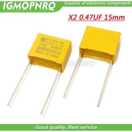 10pcs 470nF capacitor X2 capacitor 275VAC Pitch 15mm X2 Polypropylene film capacitor 0.47uF